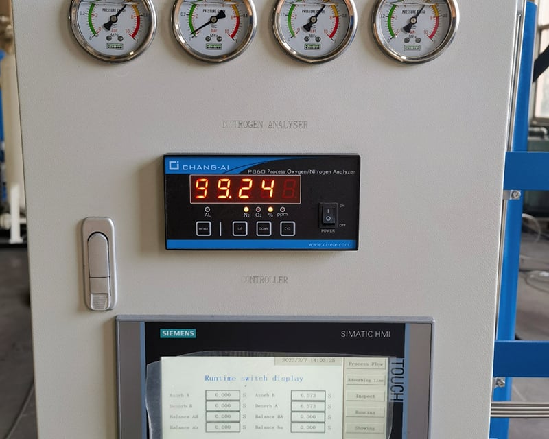 Controller online monitoring of purity, pressure, and other data